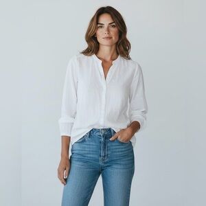 Old Navy Embroidered Blouse Button Down Long Sleeve White‎ Top Size M